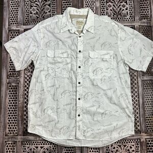 Men’s Cabelas White Tan Short Sleeve Button Up Shirt Size XL Outdoors Fishing